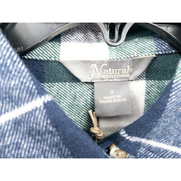 Natural Reflections Shirt Mens Small Green Blue Plaid Flannel Button Front NWT - Picture 3 of 11